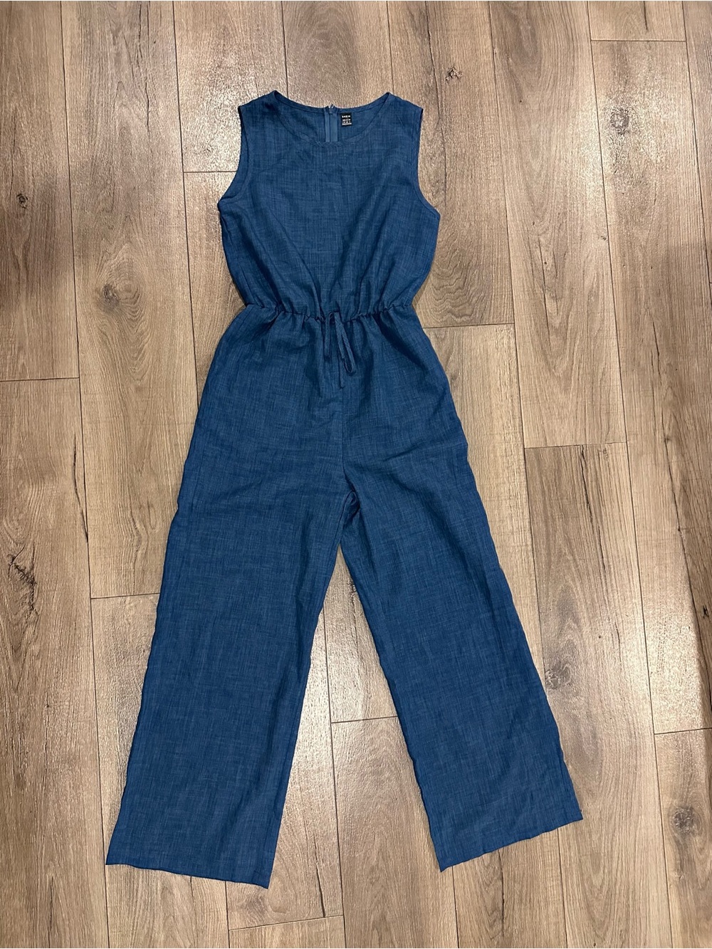 Sleeveless Wide-Leg Chambray Jumpsuit - Navy Blue